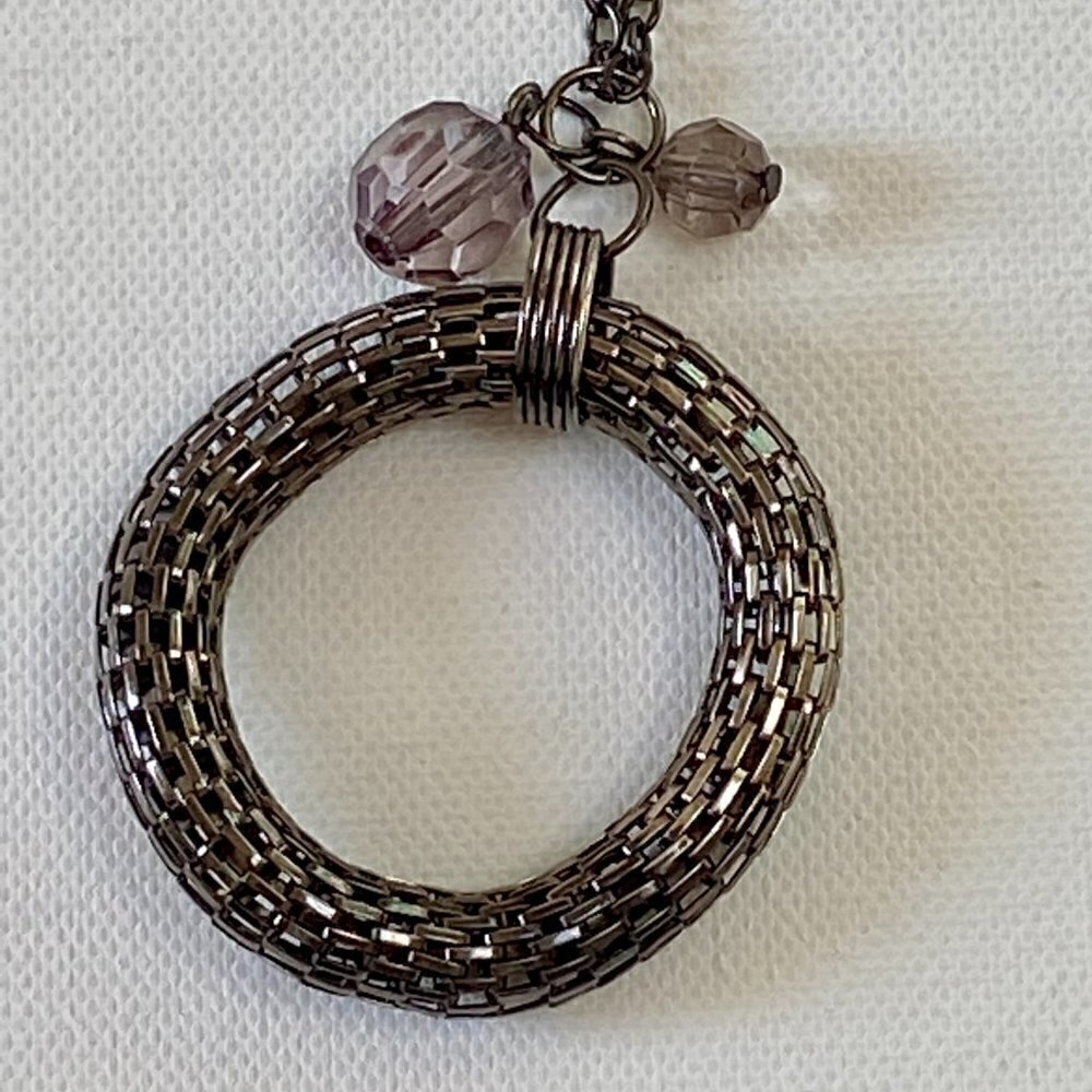 Unique Steele Gray Long Necklace with Circle Pendant - Picture 3 of 6